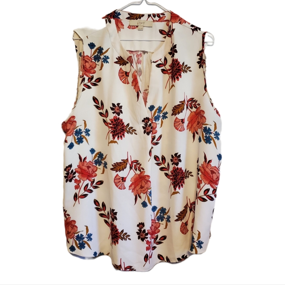 Loft ivory floral sleeveless blouse size XXL